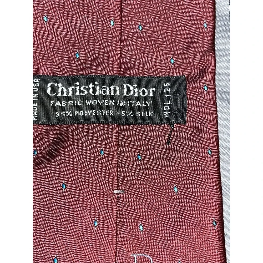 VTG Christian Dior Necktie Mens Navy Blue Burgundy Woven Silk Blend Ties Qty 3 - Picture 7 of 8